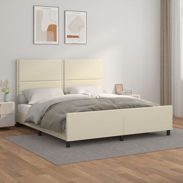 vidaXL Posteľný rám s čelom krémový 160x200 cm umelá koža