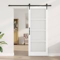 vidaXL Posuvné dvere 83 x 211 cm Masívne borovicové drevo a sklo Biela