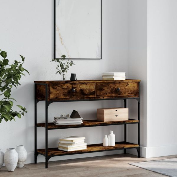 vidaXL Konzolový stolík dymový dub 100x25x75 cm kompozitné drevo