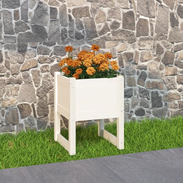 vidaXL Kvetináč biely 40x40x52,5 cm borovicový masív