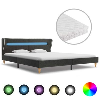 vidaXL Posteľ s matracom a LED tmavosivá 180x200 cm jutová