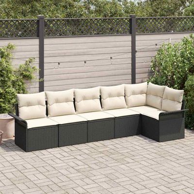 vidaXL Súprava záhradných pohoviek s vankúšom 6 pcs Čierna Poly ratan