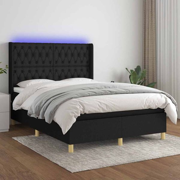vidaXL Posteľ boxsping s matracom a LED čierna 140x190 cm látka