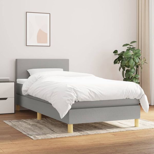 vidaXL Posteľný rám boxsping s matracom bledosivý 90x200 cm látka