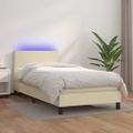 vidaXL Boxspring posteľ s matracom a LED krémová 100x200 cm umelá koža