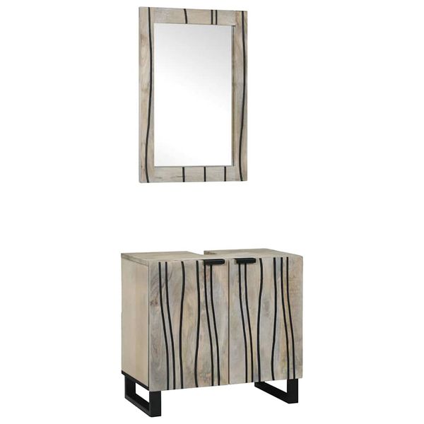 vidaXL Set kabinetov do kúpeľne 2 pcs Biela Masívne mango drevo