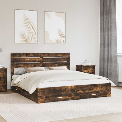 vidaXL Rám postele Dymová dub 200 x 200 cm Kompozitné drevo
