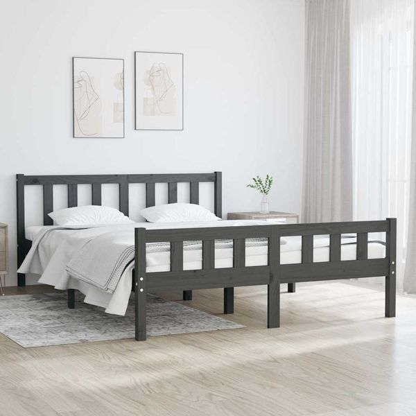 vidaXL Posteľný rám, sivý, drevený masív 120x190cm, malé dvojlôžko