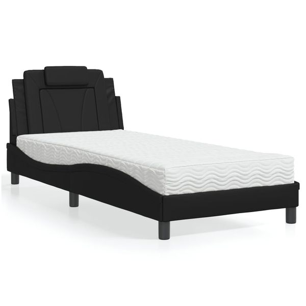 vidaXL Posteľ Viana s matracom čierna 90x190 cm umelá koža