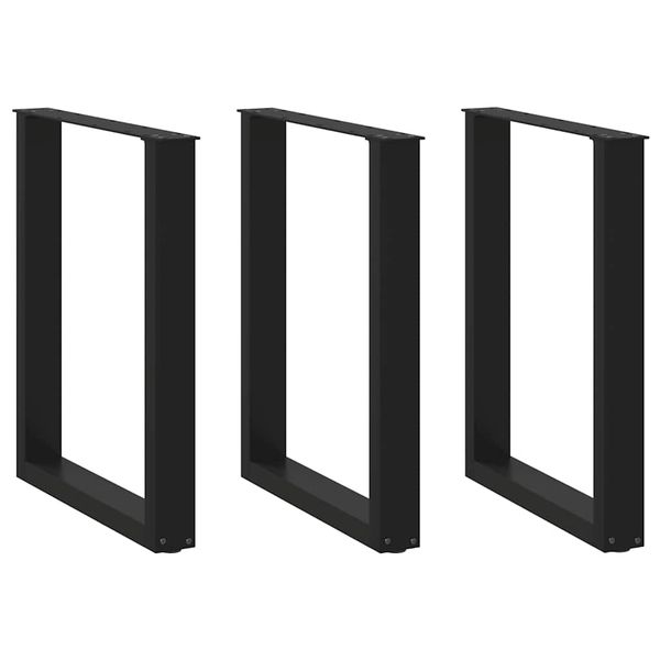 vidaXL Nohy k jedálenskému stolu v tvare U, 3 ks, čierne, 70 x (72-73) cm, oceľové