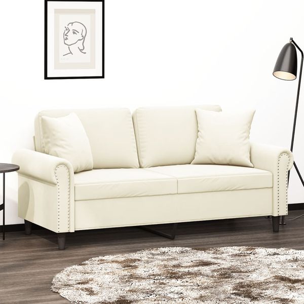 vidaXL 2-miestna pohovka s vankúšmi krémová 140 cm zamat
