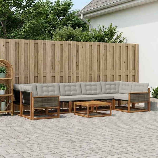 vidaXL Záhradná súprava gaučov s vankúšom 8 pcs Prírodná a svetlosivá
