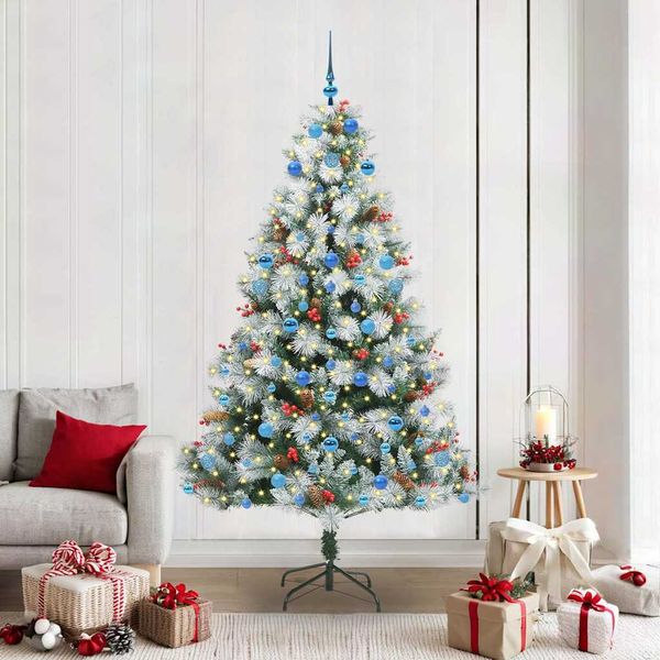 vidaXL Umelý vianočný stromček Zelená a biela 210 cm PVC, kov a plast