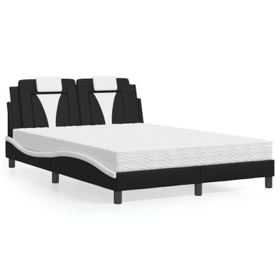 vidaXL Posteľ Viana s matracom čierno-biela 120x200 cm umelá koža