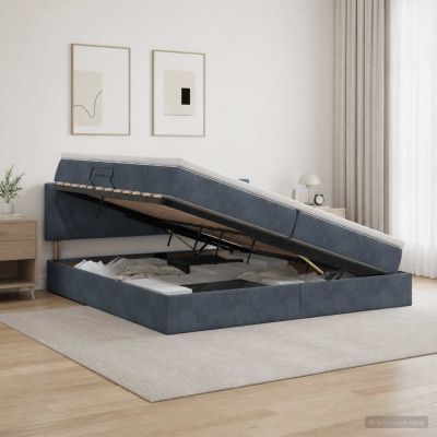 vidaXL Úložná posteľ s čelnou doskou Tmavosivá 200 x 200 cm Zamat