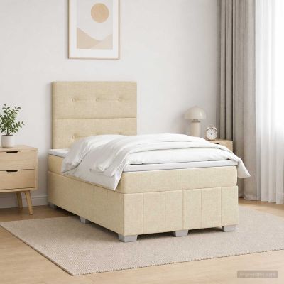 vidaXL LED boxspring posteľ s matracom Krémová 120 x 190 cm Látka