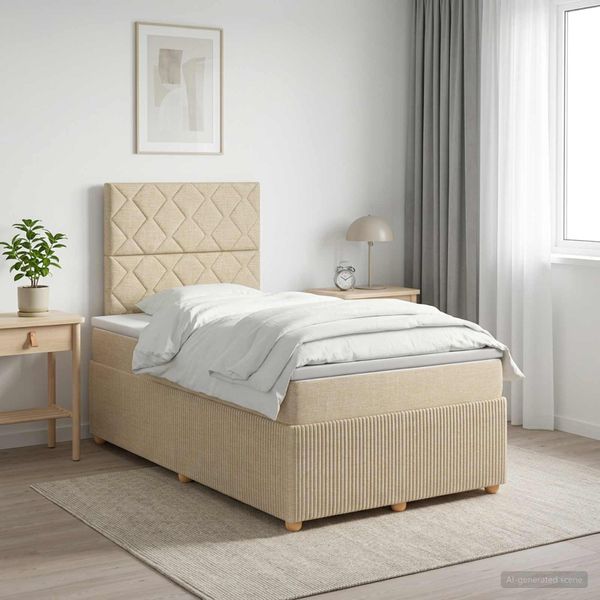 vidaXL Posteľ boxspring s matracom Krémová 120 x 190 cm Látka