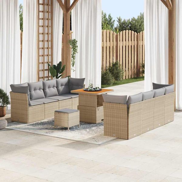 vidaXL Súprava záhradných pohoviek 11 pcs Béžová polyratan