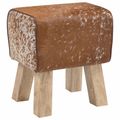 vidaXL lavička 40 x 30 x 45 cm Skutočná koža Hnedá a biela