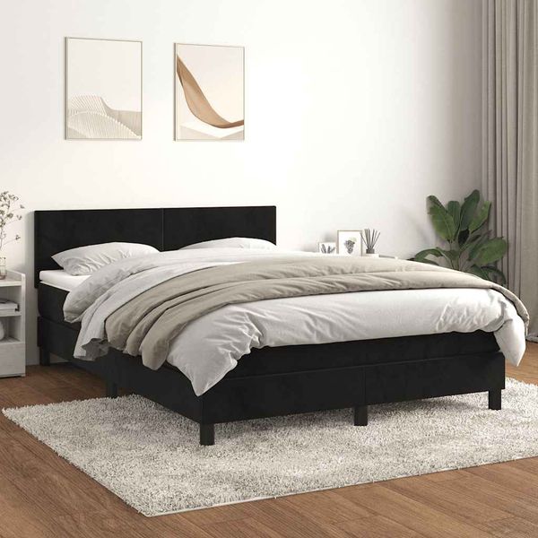 vidaXL Posteľný rám boxspring s matracom čierny 140x200 cm zamat