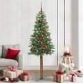 vidaXL Úzky vianočný stromček s 300 LED-i so stojanom Zelená 210 cm