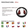 3 fázový vonkajší predlžovací kábel 20 m / 1 zásuvka / čierny / guma / 400 V / 2,5 mm2