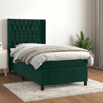 vidaXL Posteľný rám boxsping s matracom tmavozelený 80x200 cm zamat