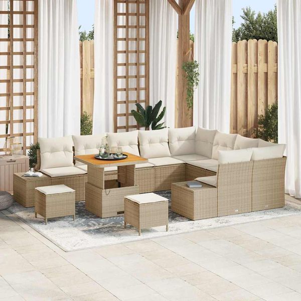 vidaXL Súprava záhradných pohoviek s vankúšom 12 pcs Béžová polyratan