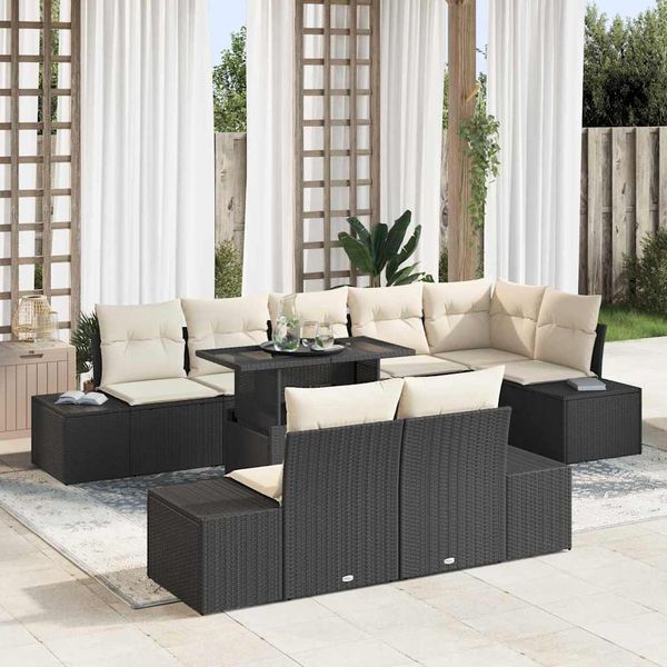 vidaXL Súprava záhradných pohoviek s úložiskom 9 pcs Čierna Poly ratan