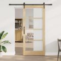 vidaXL Posuvné dvere 93 x 211 cm Masívne borovicové drevo a sklo