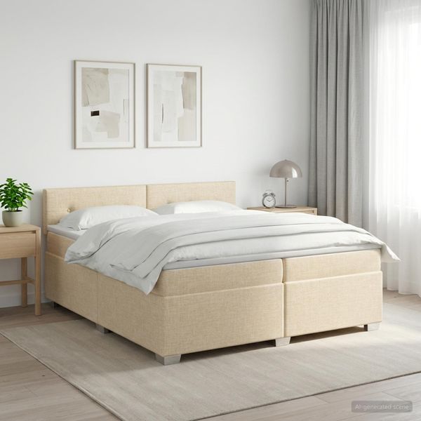 vidaXL Posteľ boxspring s matracom Krémová 200 x 200 cm Látka