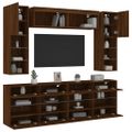 vidaXL 6-dielna súprava TV nástenných skriniek s LED hnedý dub