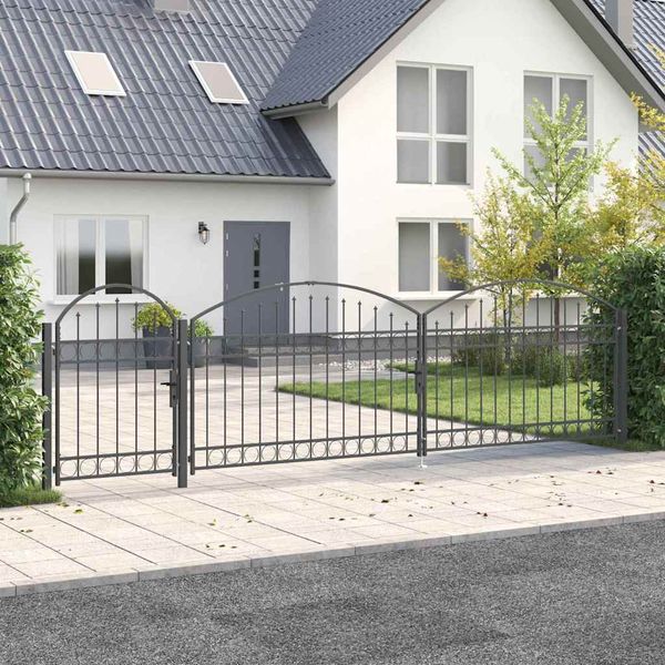 vidaXL Záhradná brána s oblúkovým vrchom Assen Sivá 500 x 100 cm Oceľ