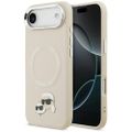 Puzdro Karl Lagerfeld Magsafe PU s kolíkmi s hlavami Karl&Choupette a kovovými tlačidlami fotoaparátu pre iPhone 17 Air béžová