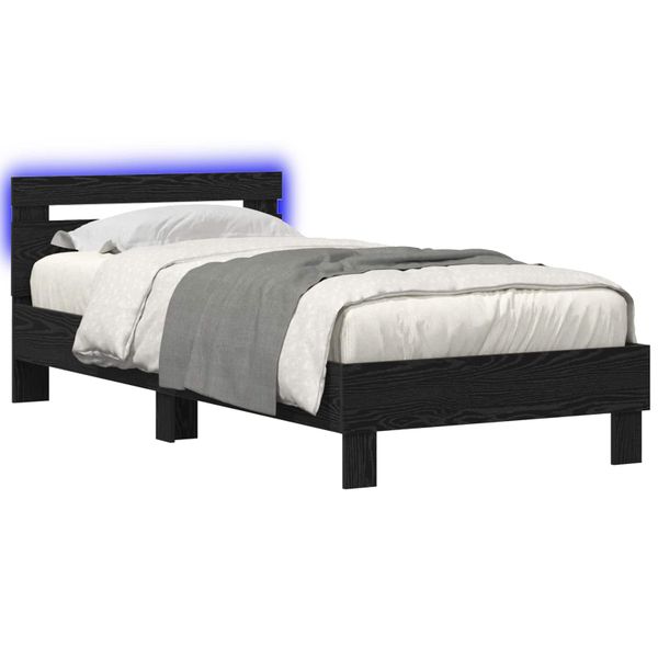 vidaXL Posteľový rám s LED Čierny dub 80 x 200 cm Kompozitné drevo