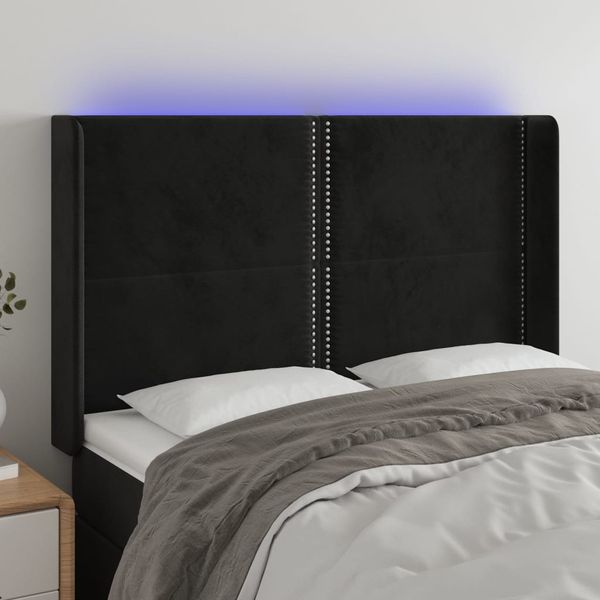 vidaXL Čelo postele s LED čierne 147x16x118/128 cm zamat