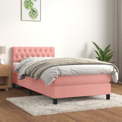 vidaXL Posteľný rám boxsping s matracom ružový 90x190 cm zamat
