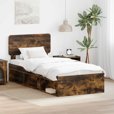 vidaXL Rám postele Dymová dub 90 x 200 cm Masívne borovicové drevo