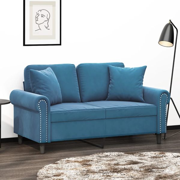 vidaXL 2-miestna pohovka s vankúšmi modrá 120 cm zamat