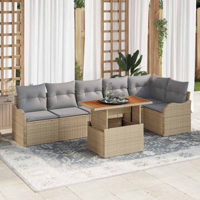 vidaXL Súprava záhradných pohoviek s úložiskom 7 pcs Béžová Poly ratan