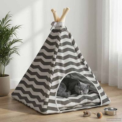 vidaXL Psí teepee s vankúšom Biela a šedá 40 x 40 x 50 cm Polyester