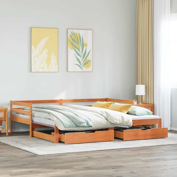 vidaXL Vysúvacia denná posteľ zásuvky voskovohnedá 90x190 cm borovica