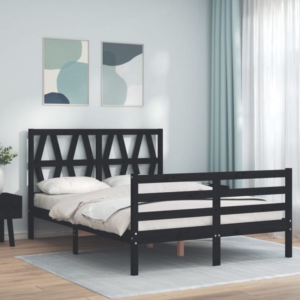vidaXL Posteľný rám s čelom čierny 120x200 cm masívne drevo