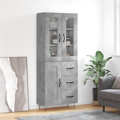 vidaXL Vysoká skrinka betónová sivá 69,5x34x180 cm spracované drevo