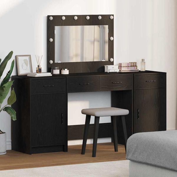 vidaXL Toaletný stolík so zásuvkou 3 pcs Čierna Kompozitné drevo