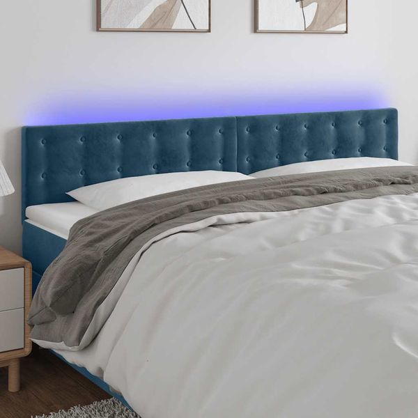 vidaXL Čelo postele s LED tmavomodrá 200x5x78/88 cm zamat