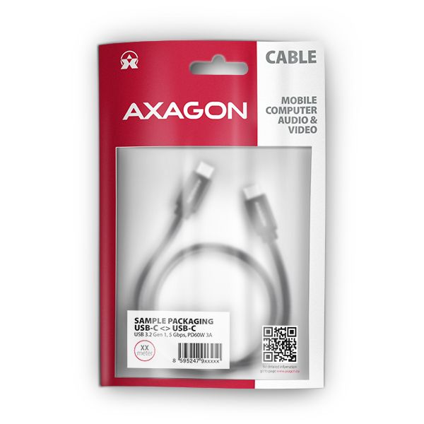 AXAGON BUCM3-CM15AB, SPEED kábel USB-C <-> USB-C, 1.5m, USB 3.2 Gen 1, PD 60W 3A, ALU, oplet, čierna