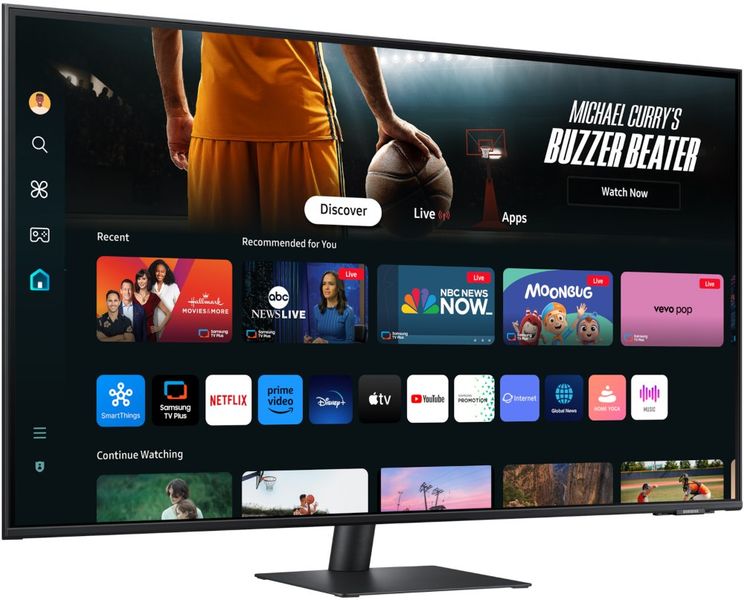 Samsung Smart Monitor M70D, 43", VA, 4K UHD, 60 Hz, 4 ms, čierny, 2R LED monitor, 43", VA, 3840×2160, 16:9, 4 ms, 300 cd/m2, 5000:1, 3× USB, USB-C, 2× HDMI, Wi-Fi, Bluetooth, energetická trieda G, čierny