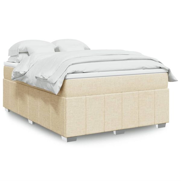 vidaXL Posteľný rám boxspring s matracom krémový 140x200 cm látka