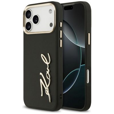 Karl Lagerfeld puzdro PU koža s logom Karl a kovovými tlačidlami fotoaparátu pre iPhone 17 Pro Max čierna